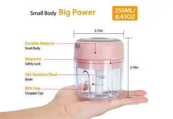 KolorFish Electric Mini Garlic Chopper 250ml Electric Vegetable Chopper